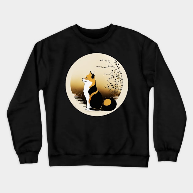 Shiba Inu Dog, Japanese Art, Full moon Crewneck Sweatshirt by dukito